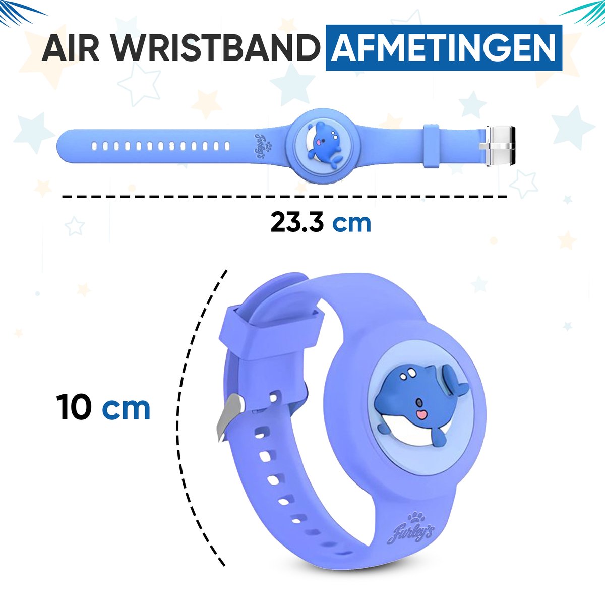 Furley’s Waterdichte Armband voor Kinderen - Blauwe Walvis - Geschikt voor Apple AirTag - Verstelbare Siliconen Band - Veilig & Comfortabel