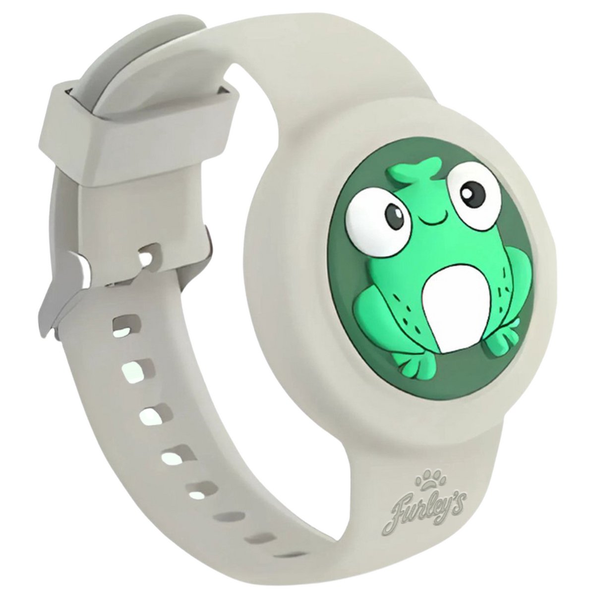 Furley’s Waterdichte Armband voor Kinderen - Grijze Kikker - Geschikt voor Apple AirTag - Verstelbare Siliconen Band - Veilig & Comfortabel