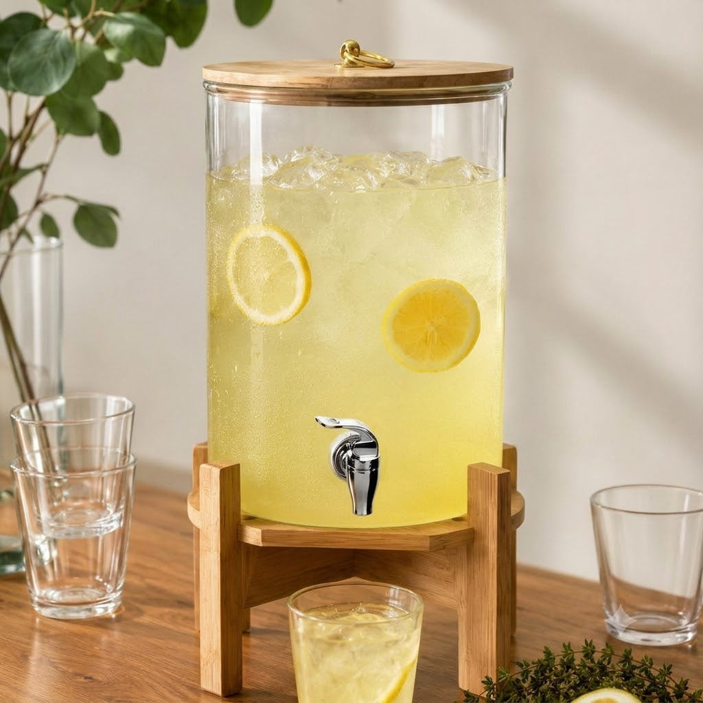 Glozini Limonadedispenser met Houten Deksel & Standaard limonadedispensers productafbeelding 2