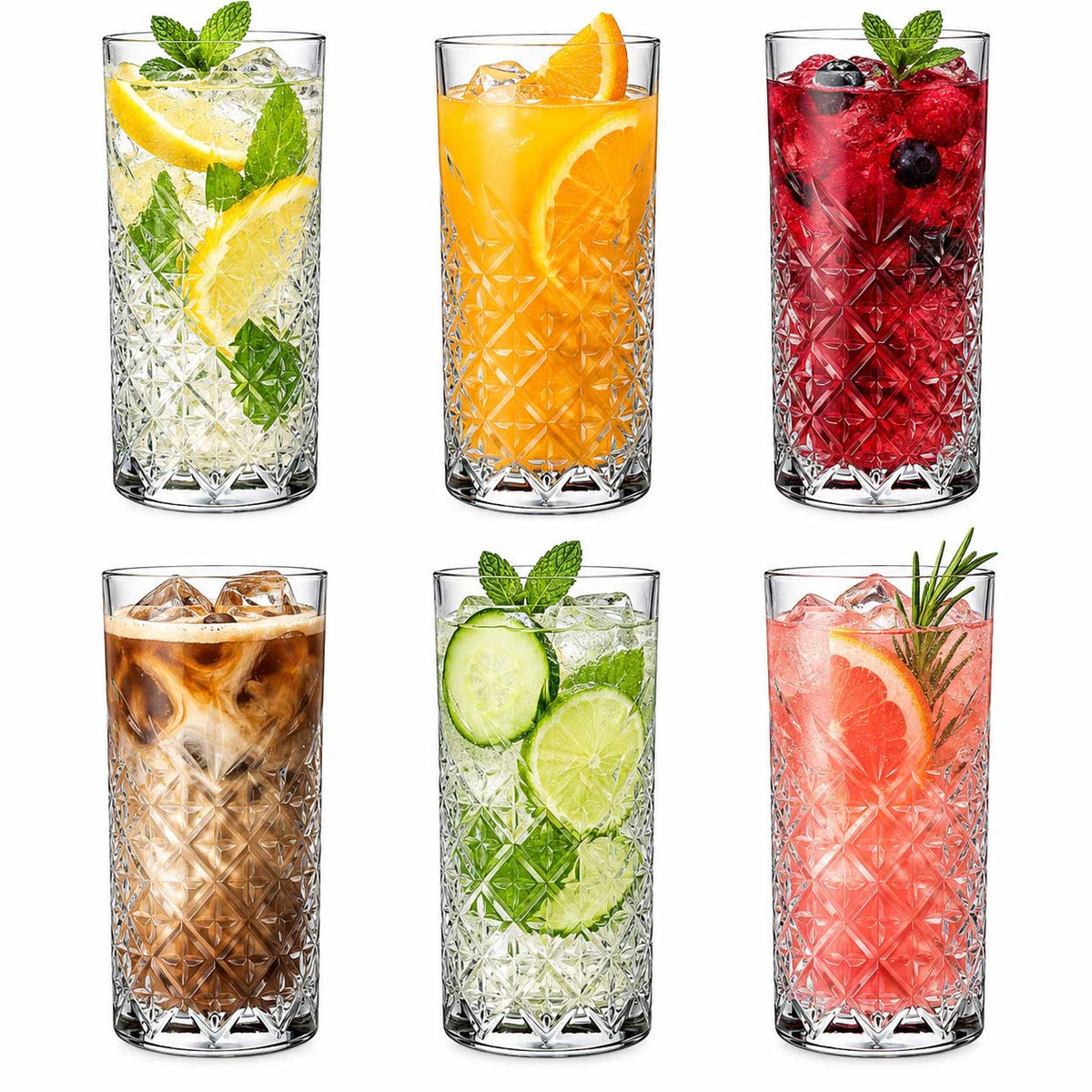 Glozini Valletta Longdrinkglazen - 380ml - Set van 6 - Waterglas - Drinkglas
