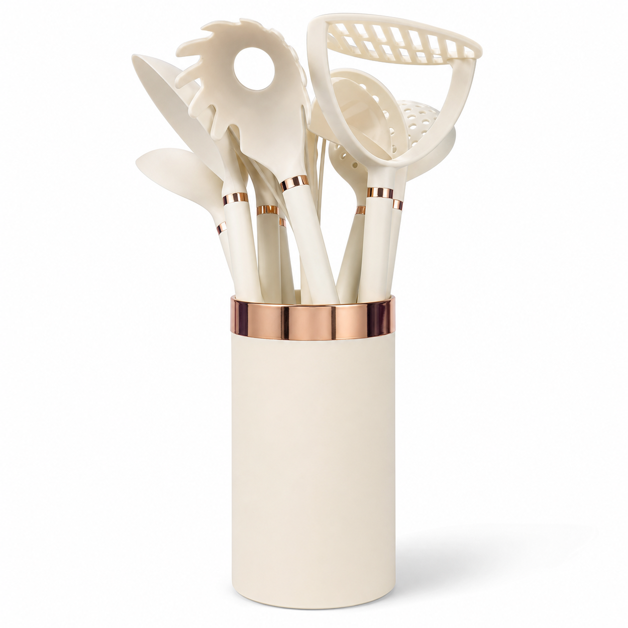 Kadirelli Keukengerei Set 10-delig met Houder - Keukengerei Set - Beige / Rosé Goud