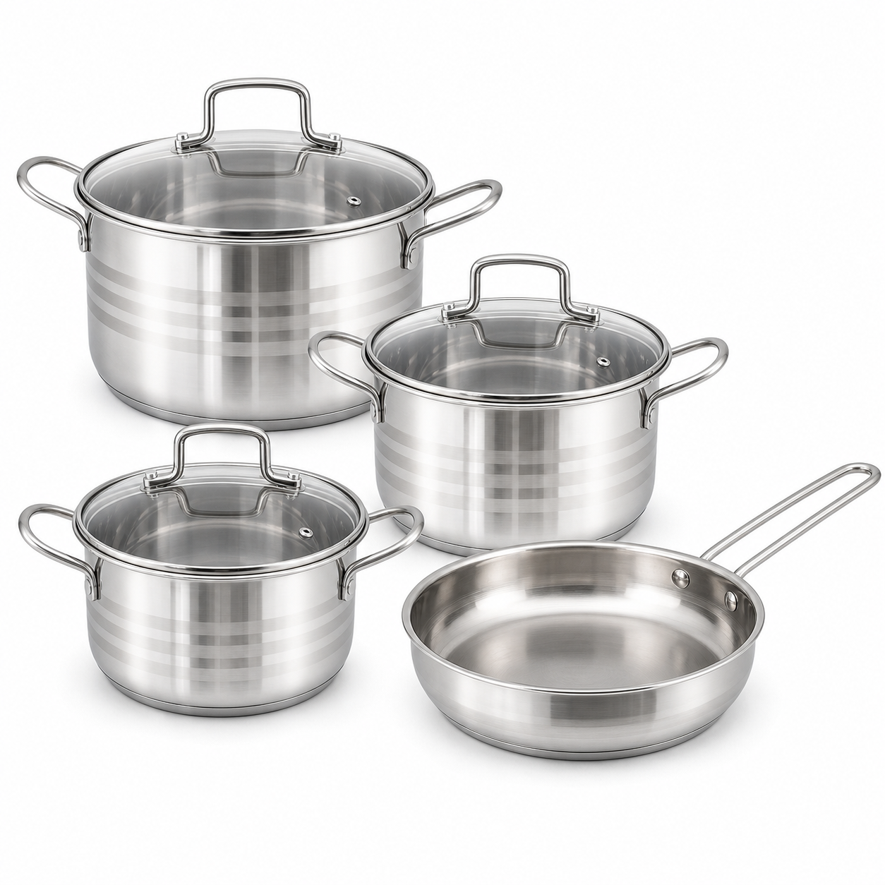 Kadirelli Pannenset met Glazen Deksel - 7-delig - RVS - Inductie - Zilver – productafbeelding