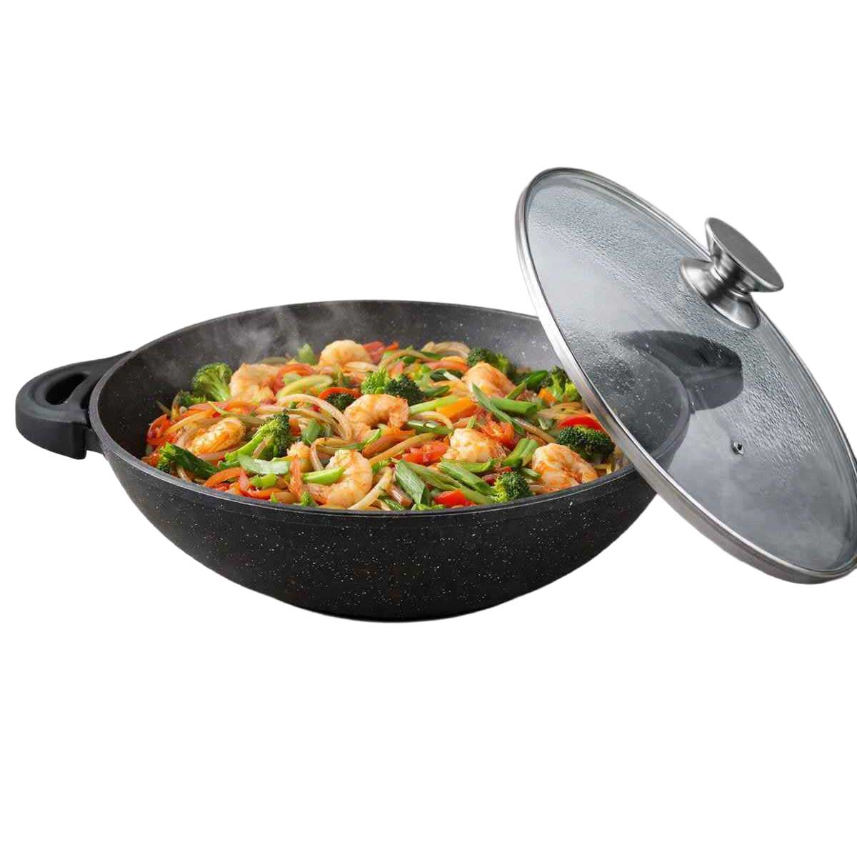 Kadirelli Wokpan met Deksel - 32cm - Zwart - Inductie