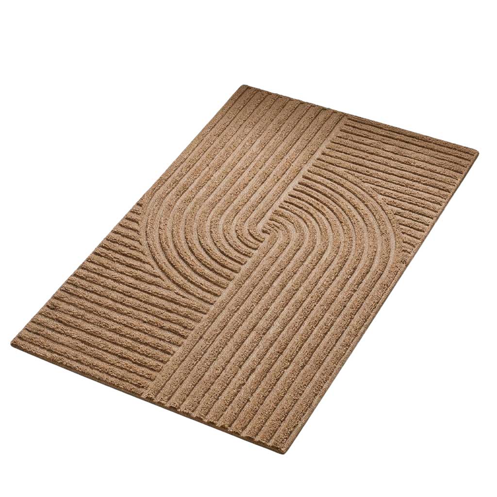 Kadirelli Deurmat Binnen – 60 x 90 cm – Taupe – Geometrisch Reliëf – Antislip en Wasbaar