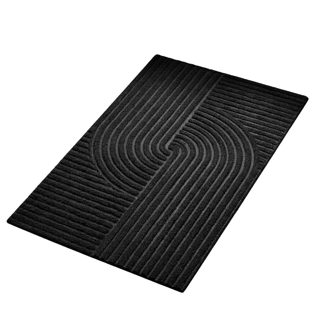 Kadirelli Deurmat Binnen – 60 x 90 cm – Zwart – Geometrisch Reliëf – Antislip en Wasbaar