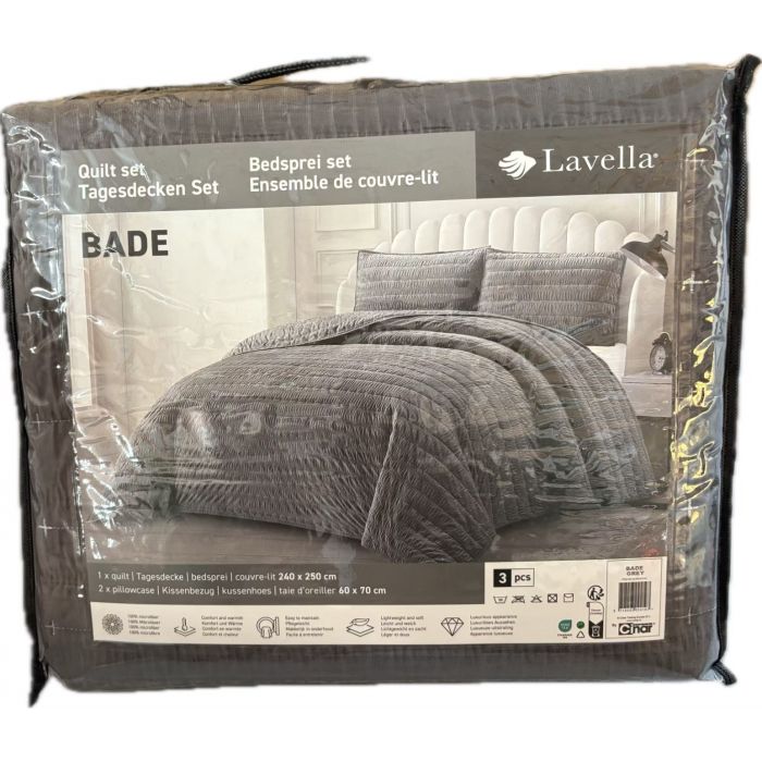 Lavella Bade Bedsprei Set 3-delig - Grijs - 250x240cm