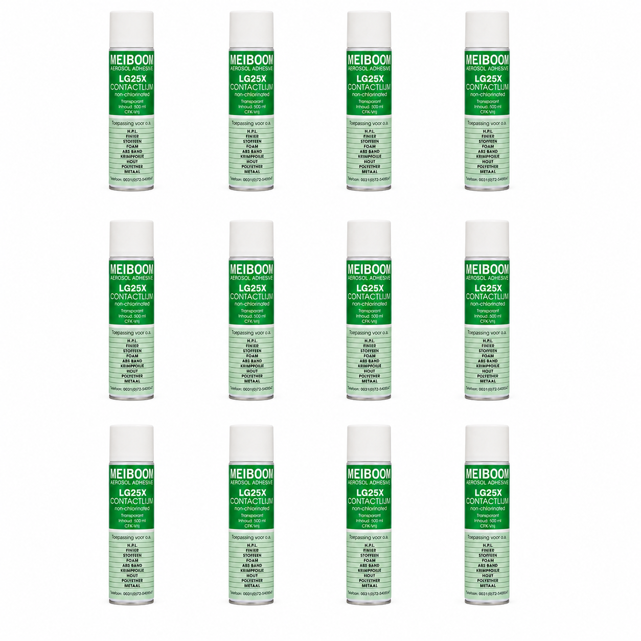Meiboom LG25X - 12 Stuks - Universele Contactlijm - Spraylijm - Professionele Spuitlijm - CFK-Vrij - 500ML