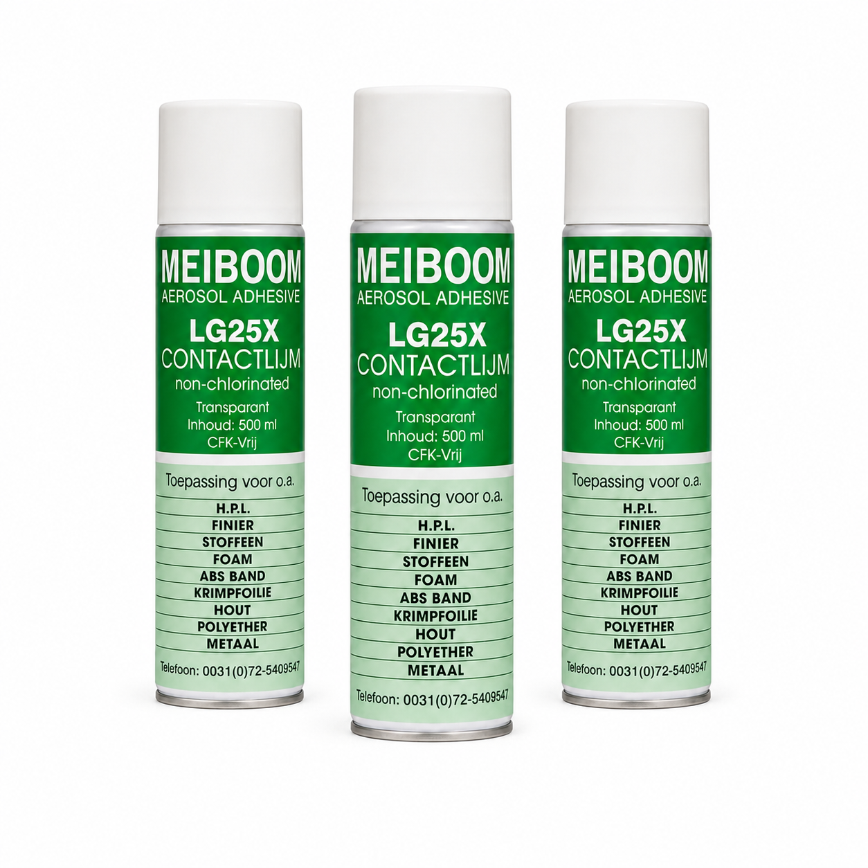 Meiboom LG25X - 3 Stuks - Universele Contactlijm - Spraylijm - Professionele Spuitlijm - CFK-Vrij - 500ML