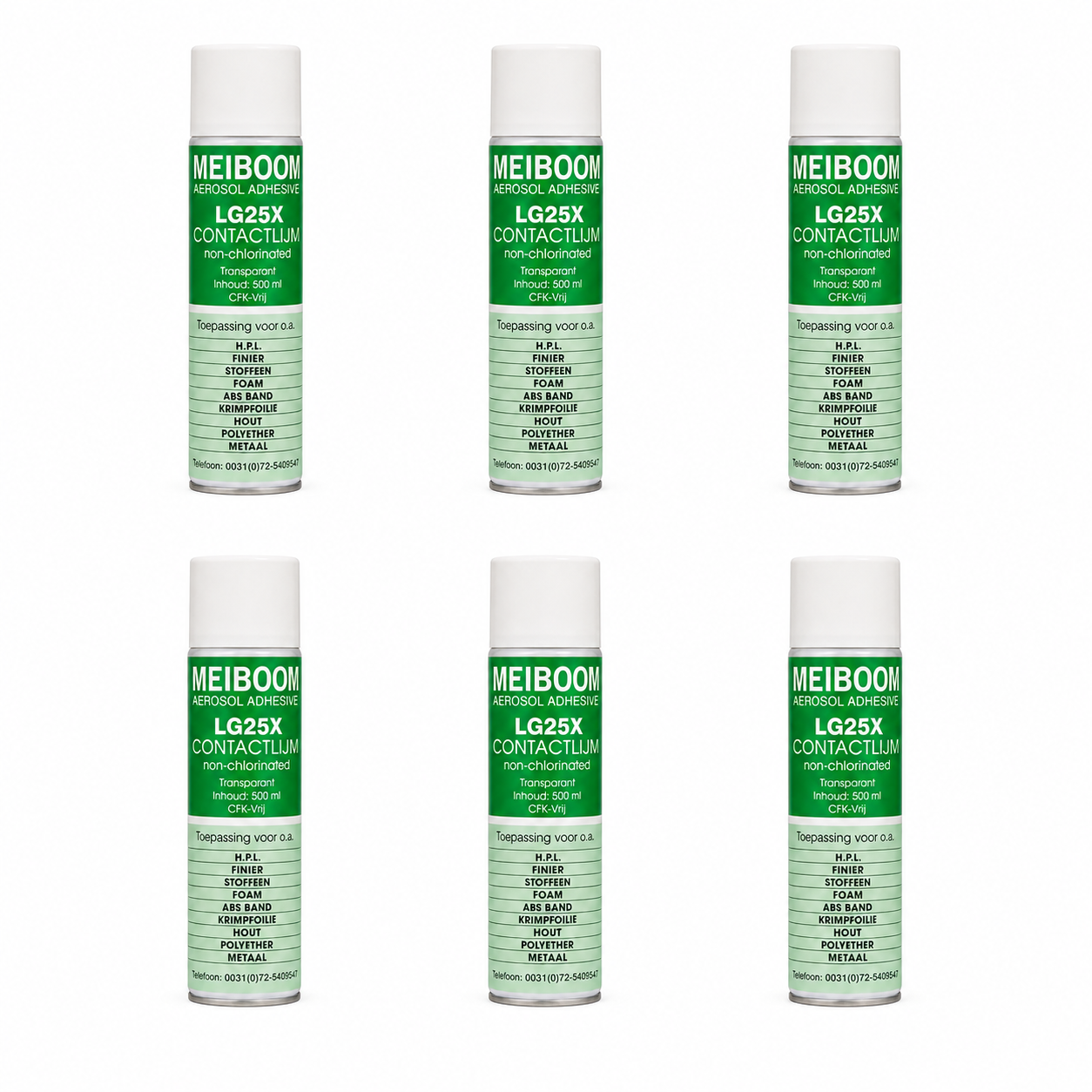 Meiboom LG25X - 6 Stuks - Universele Contactlijm - Spraylijm - Professionele Spuitlijm - CFK-Vrij - 500ML