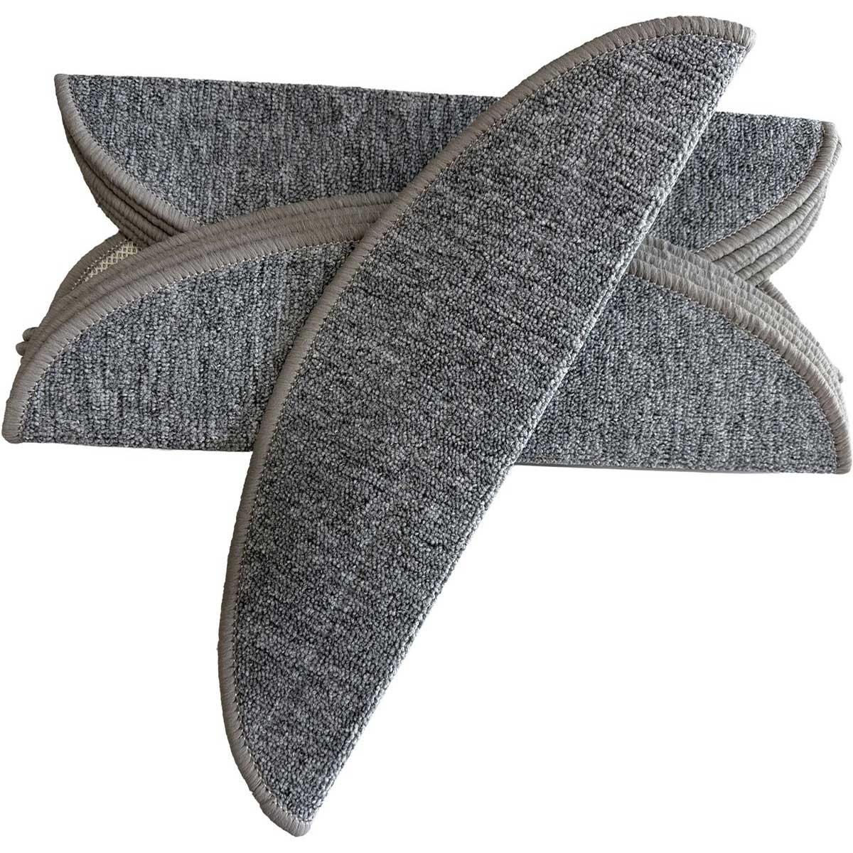 TEKZEN Trapmatten Set - Grijs Bouclé - 15 Stuks - 56x17x3cm - Zelfklevende Halve Maantjes voor Trap