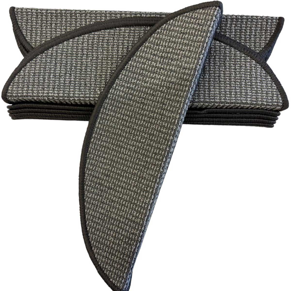 TEKZEN Trapmatten Set - Grijs Gestreept - 15 Stuks - 56x17x3cm - Zelfklevende Halve Maantjes voor Trap