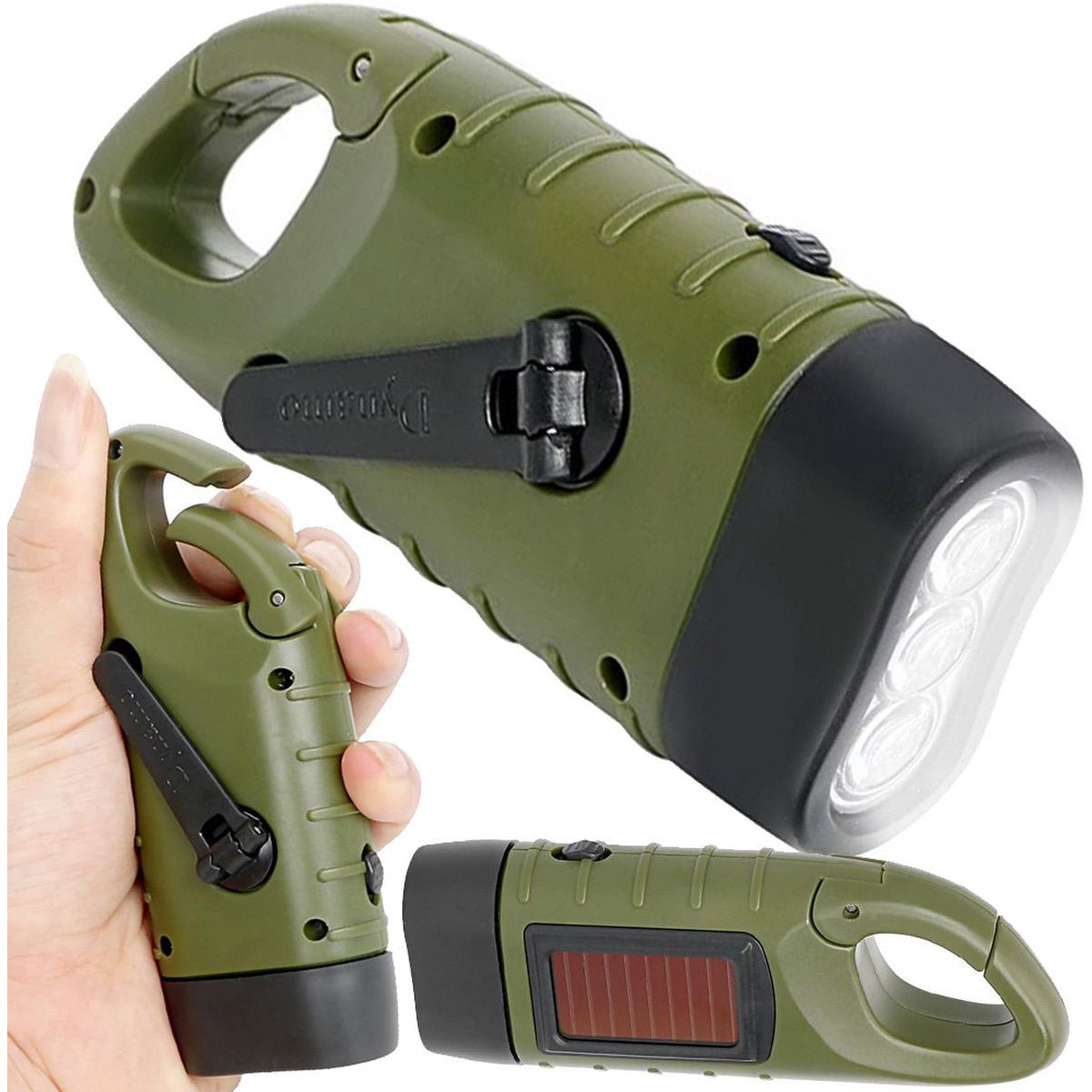 Verk Group Zonne- en Dynamo-zaklamp met 3 LED’s – Handmatig en Zonne-energie Aangedreven zaklampen