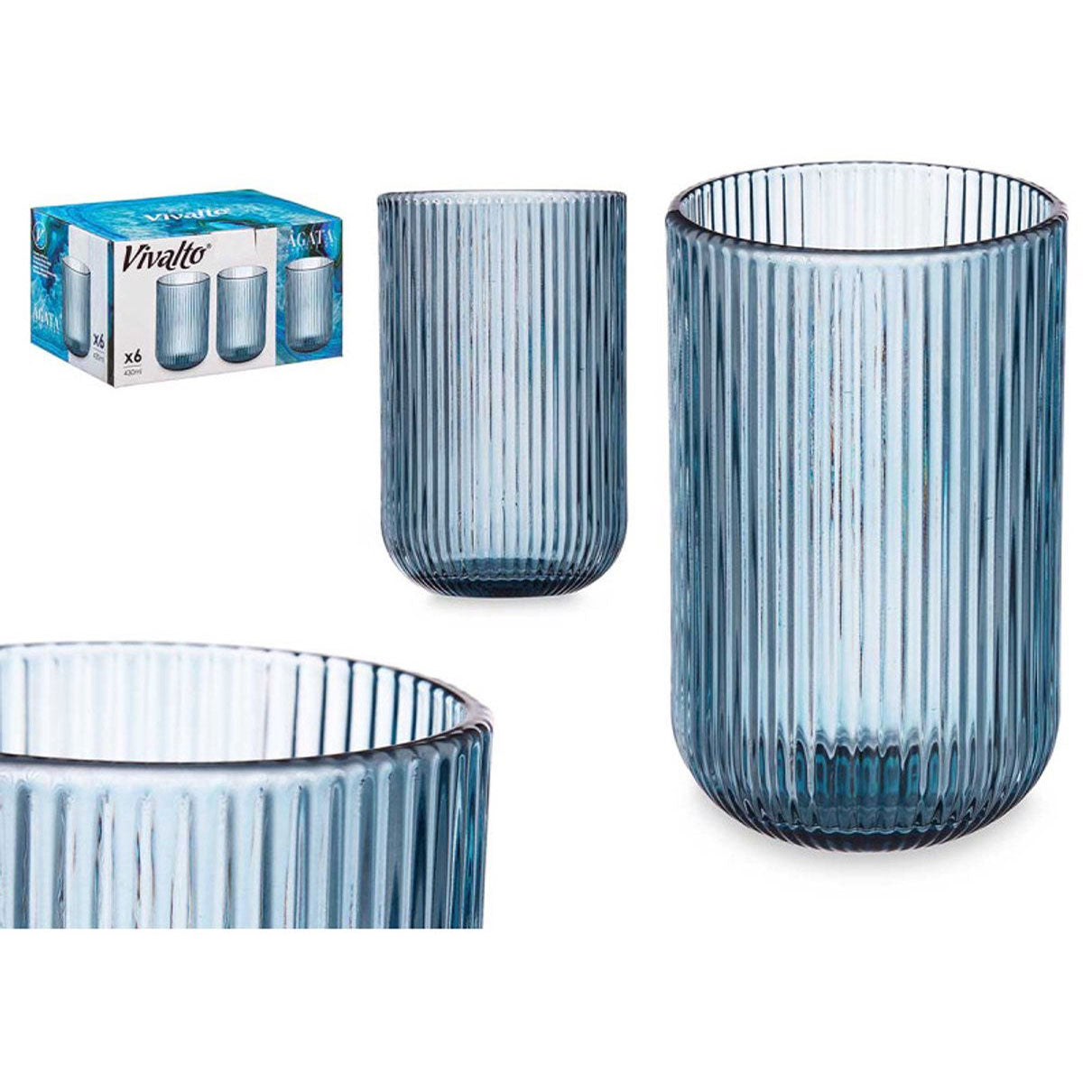 Vivalto Geribbelde Longdrinkglazen glas
