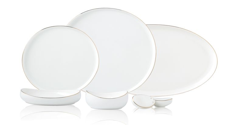 Bricard Rodez - Porzellan-Geschirrset - Dinner-Set - 27-teilig - 6-Personen - Weiß/Gold