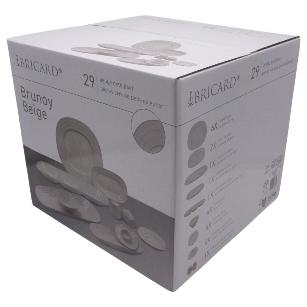 Bricard Belley, Ontbijtset, 29-delig, Beige, 6-Persoons, Porselein, Serviesset – verpakking