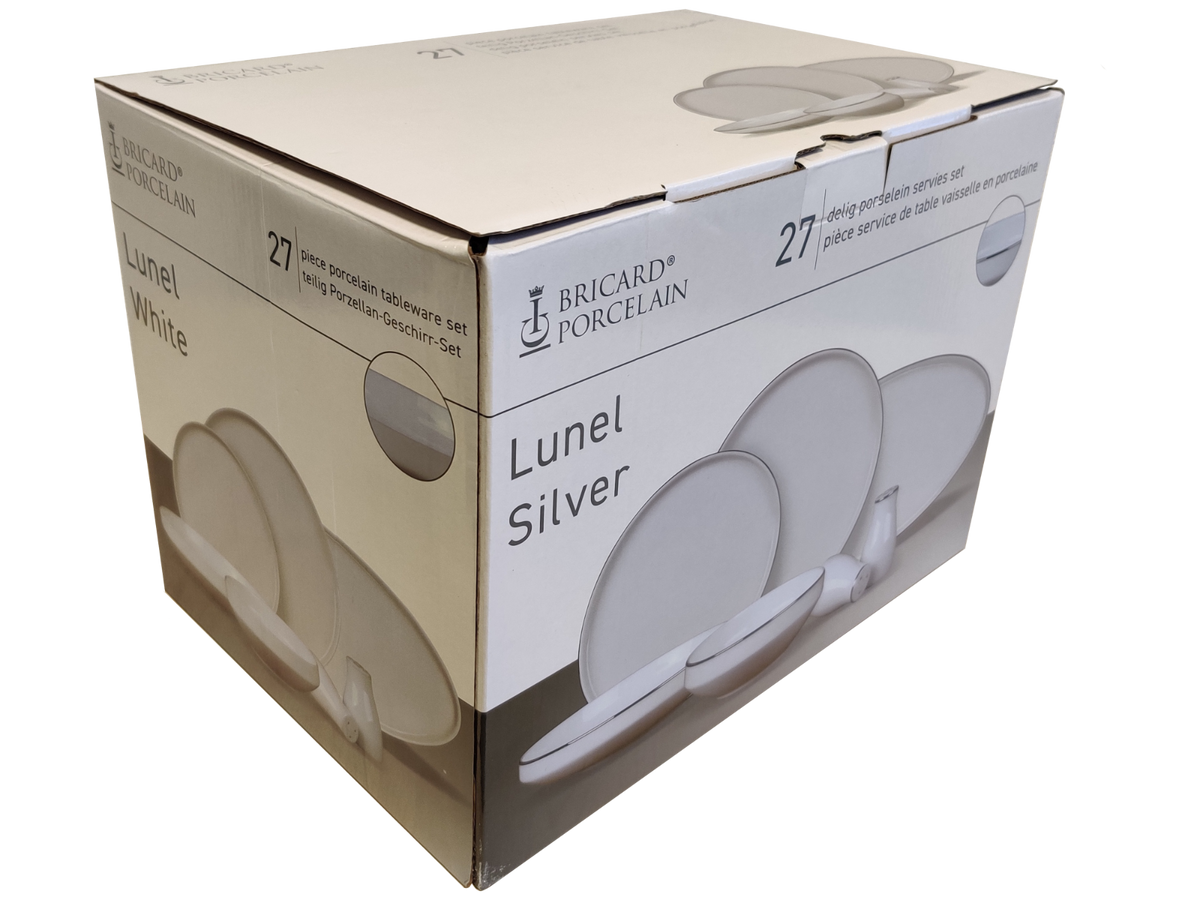 Bricard Lunel, Porseleinen Serviesset, 27-delig, 6 Persoons, Wit/Goud, Dinner Set – verpakking