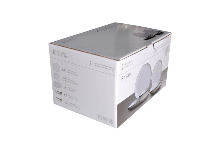 Bricard Royan, Porseleinen Serviesset, 25-delig, 6-Persoons, Wit/Bruin, Dinner Set – verpakking