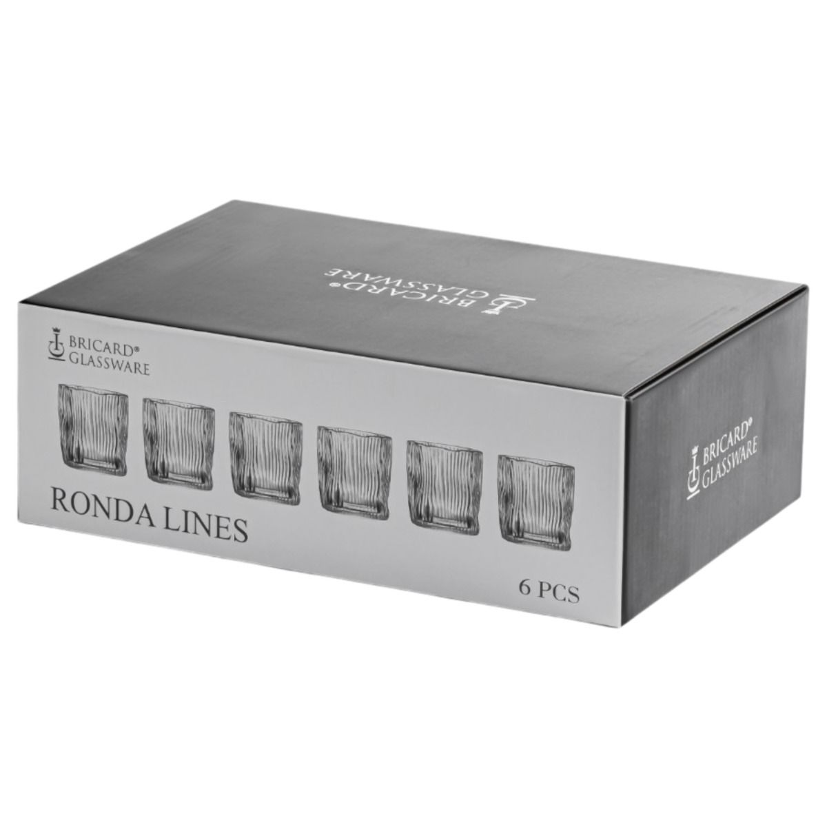 Bricard Ronda Lines, Tumbler, Drinkglazen, Set van 6, Geribbeld Glas, Waterglas – verpakking