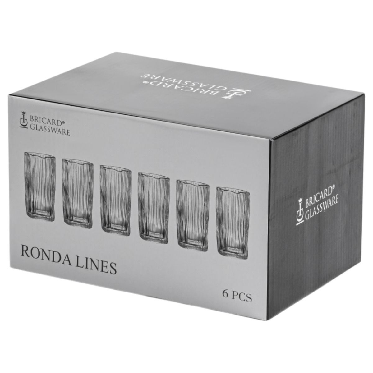 Bricard Ronda Lines, Longdrinkglazen, Drinkglazen, Set van 6, Geribbeld Glas, Waterglas – verpakking