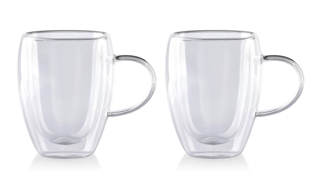 Cheffinger Dubbelwandige Glazen met Oor - 350 ml - Set van 4 - Koffieglazen - Theeglas - Cappuccino Glazen - Latte Macchiato Glazen - TEKZEN