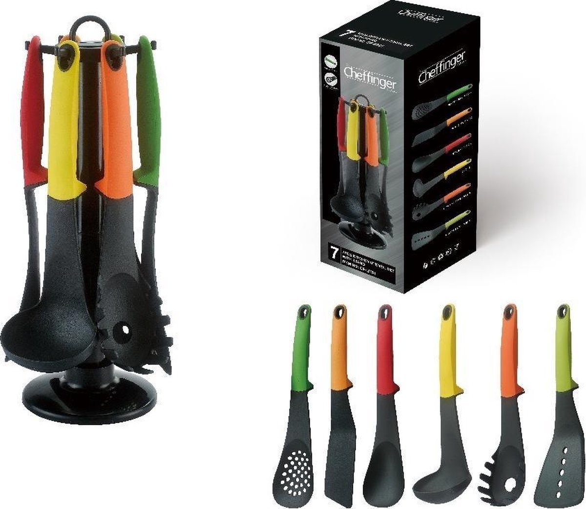 Cheffinger Keukengerei Set - 7 - delig - 360° Draaibare Standaard - Kookgerei Set - TEKZEN
