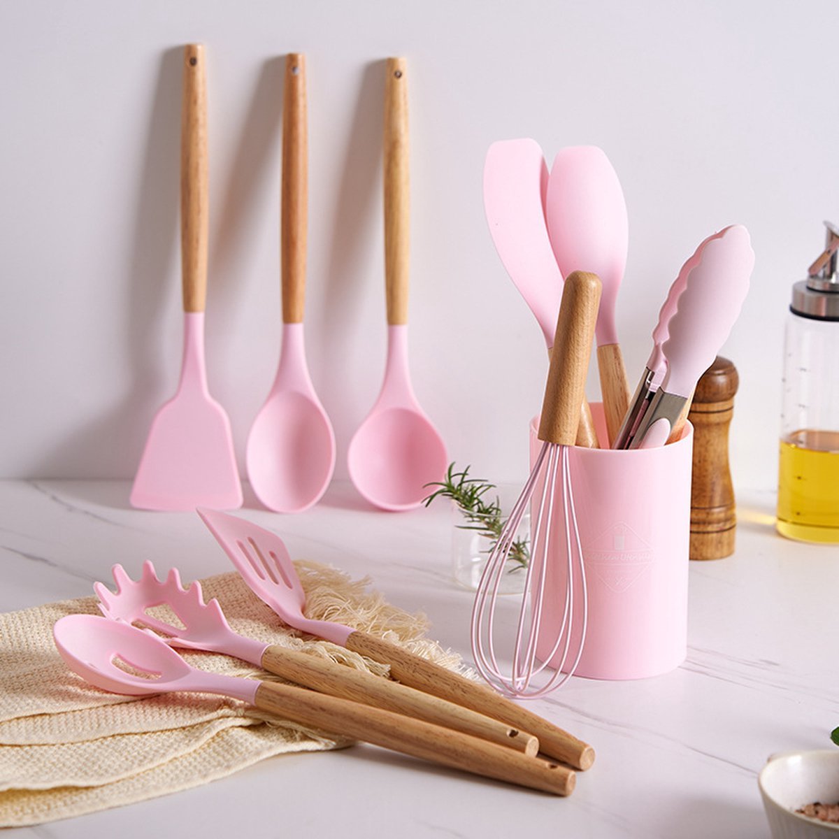 Cheffinger Kookgerei Set met Houder - 12 - delig - Keukengerei Set - TEKZEN