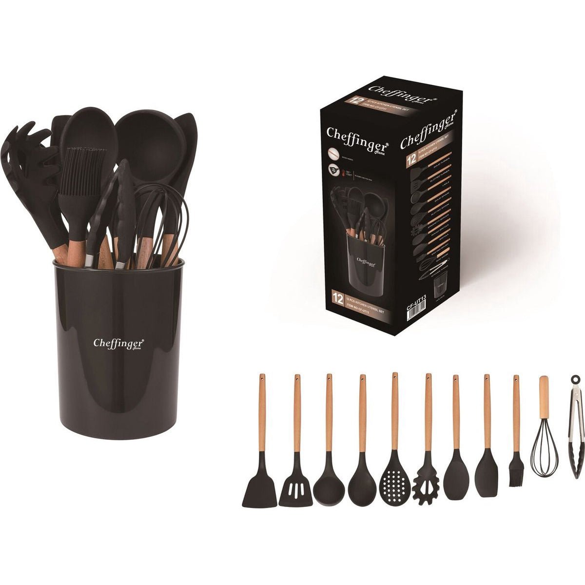 Cheffinger Kookgerei Set met Houder - 12 - delig - Keukengerei Set - TEKZEN