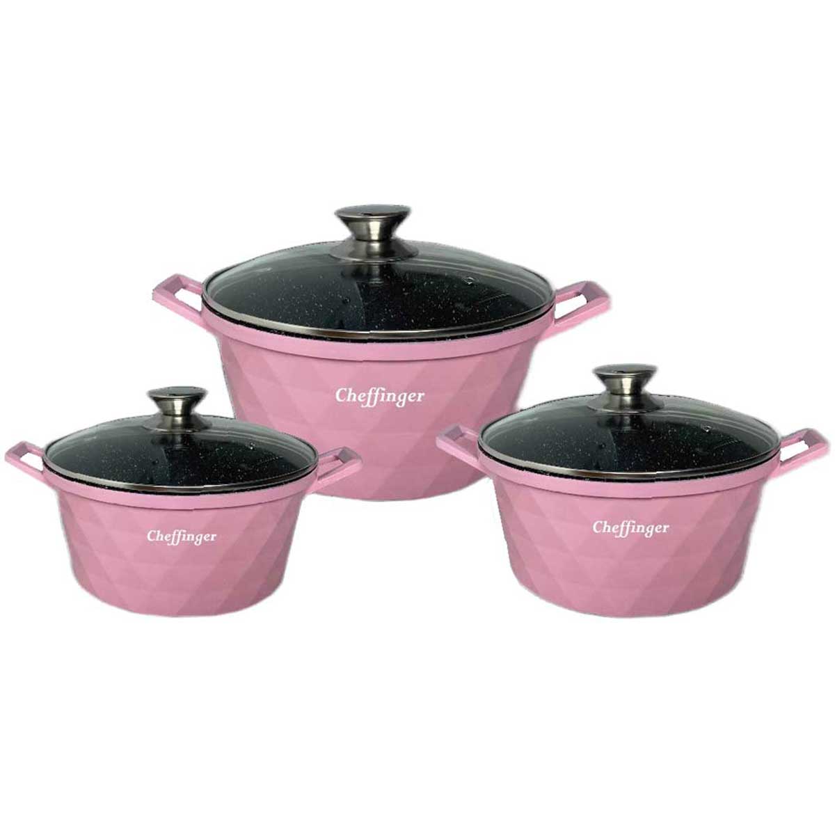 Cheffinger Pannenset - Diamond Line - 6 - delig - 20, 24 & 28 cm - TEKZEN