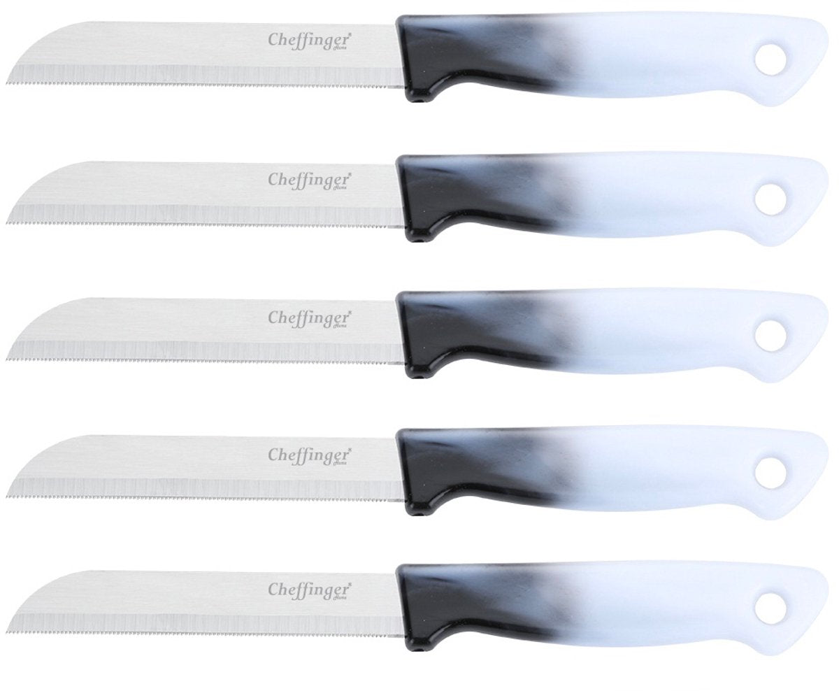 Cheffinger Schilmessenset – RVS Glad – 18 cm – Zwart – 5 Stuks - Schilmesje - TEKZEN