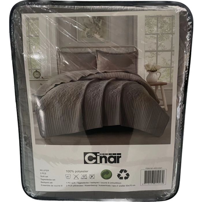 Cinar Nilufer Bedsprei Set 3-delig, Taupe, 260x240cm – foto 4