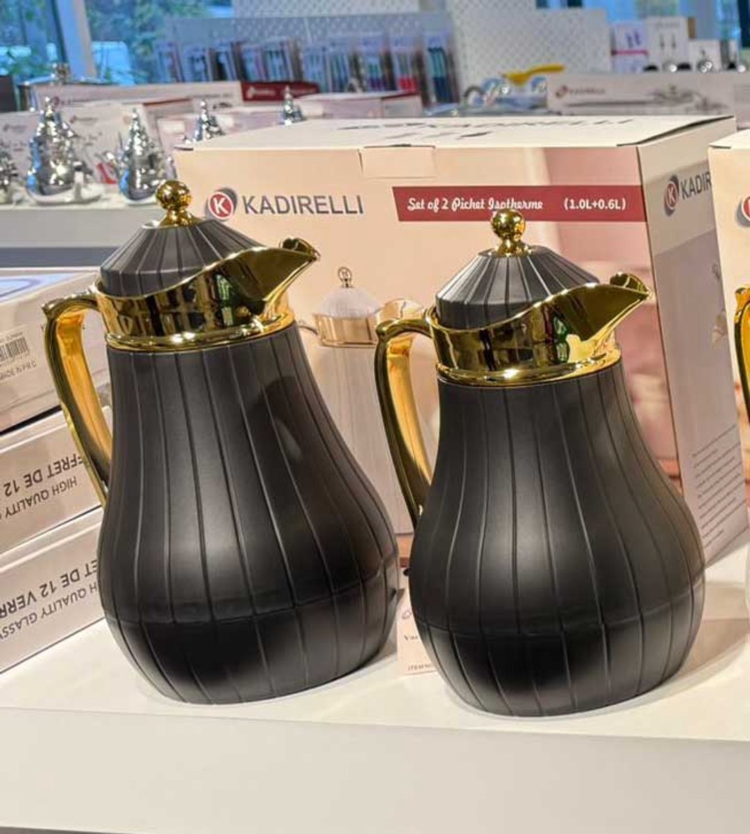 Kadirelli Thermoskan Set van 2 - 1L + 1L - Zwart/Goud - RVS Inox - Themosfles - TEKZEN