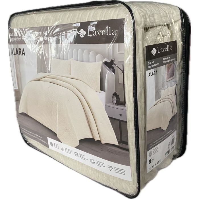 Lavella Alara Bedsprei Set, 3-delig, Crème, 240x250 cm – zijaanzicht