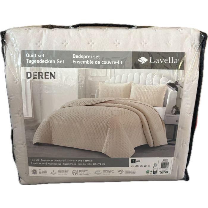 Lavella Deren Bedsprei Set, 3-delig, Beige, 240x250 cm – vooraanzicht