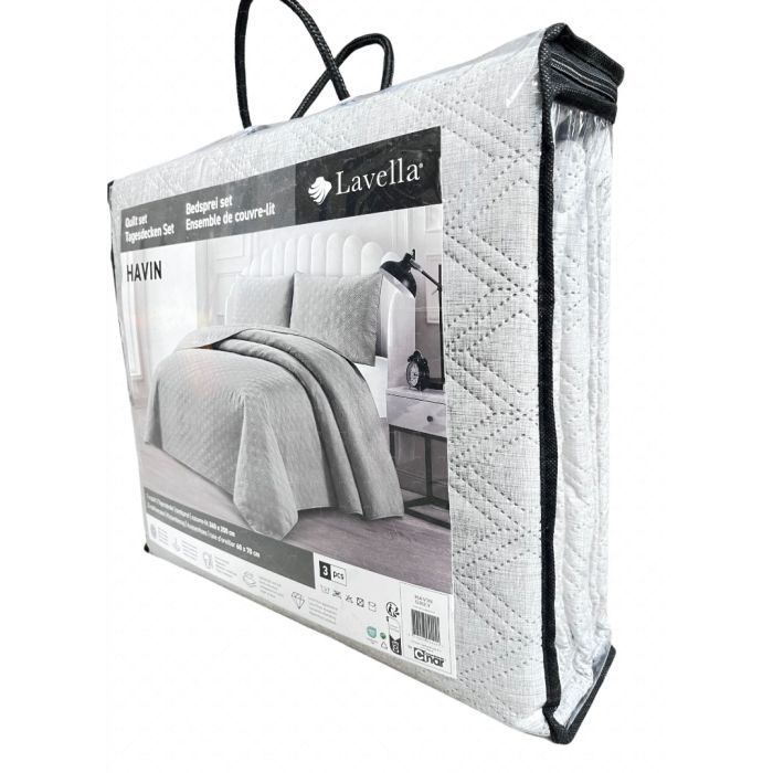 Lavella Havin Bedsprei Set, 3-delig, Grijs, 240x250 cm – zijaanzicht