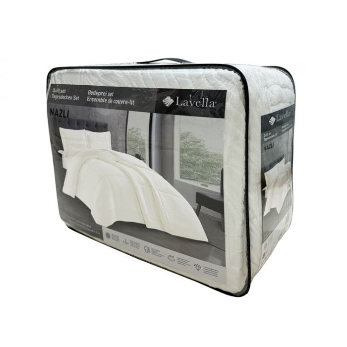 Lavella Nazli Bedsprei Set 3-delig, Wit, 260x240cm, Flanel – foto 3
