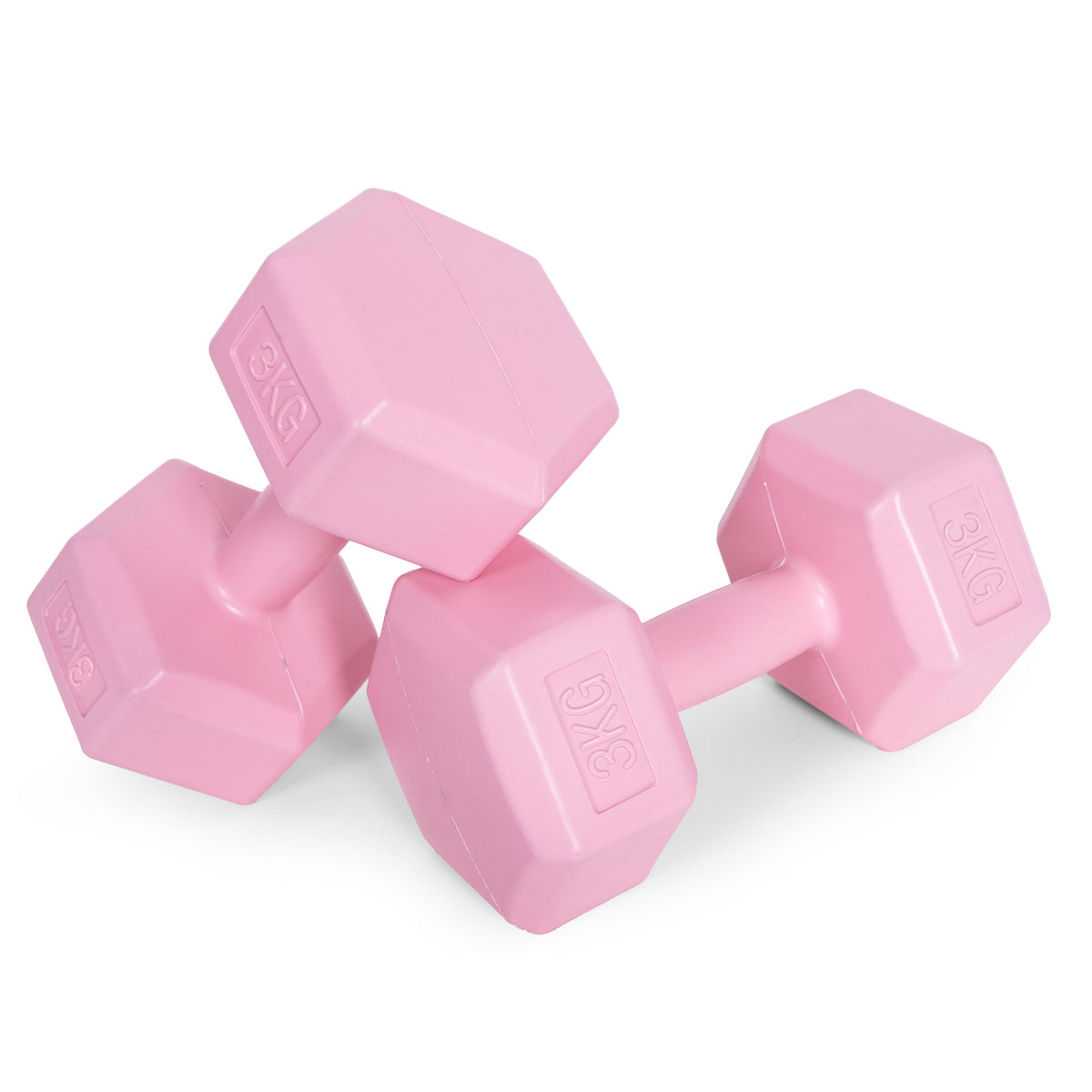 ModernHome hex dumbbellset 2 × 3 kg roze – set van twee dumbbells