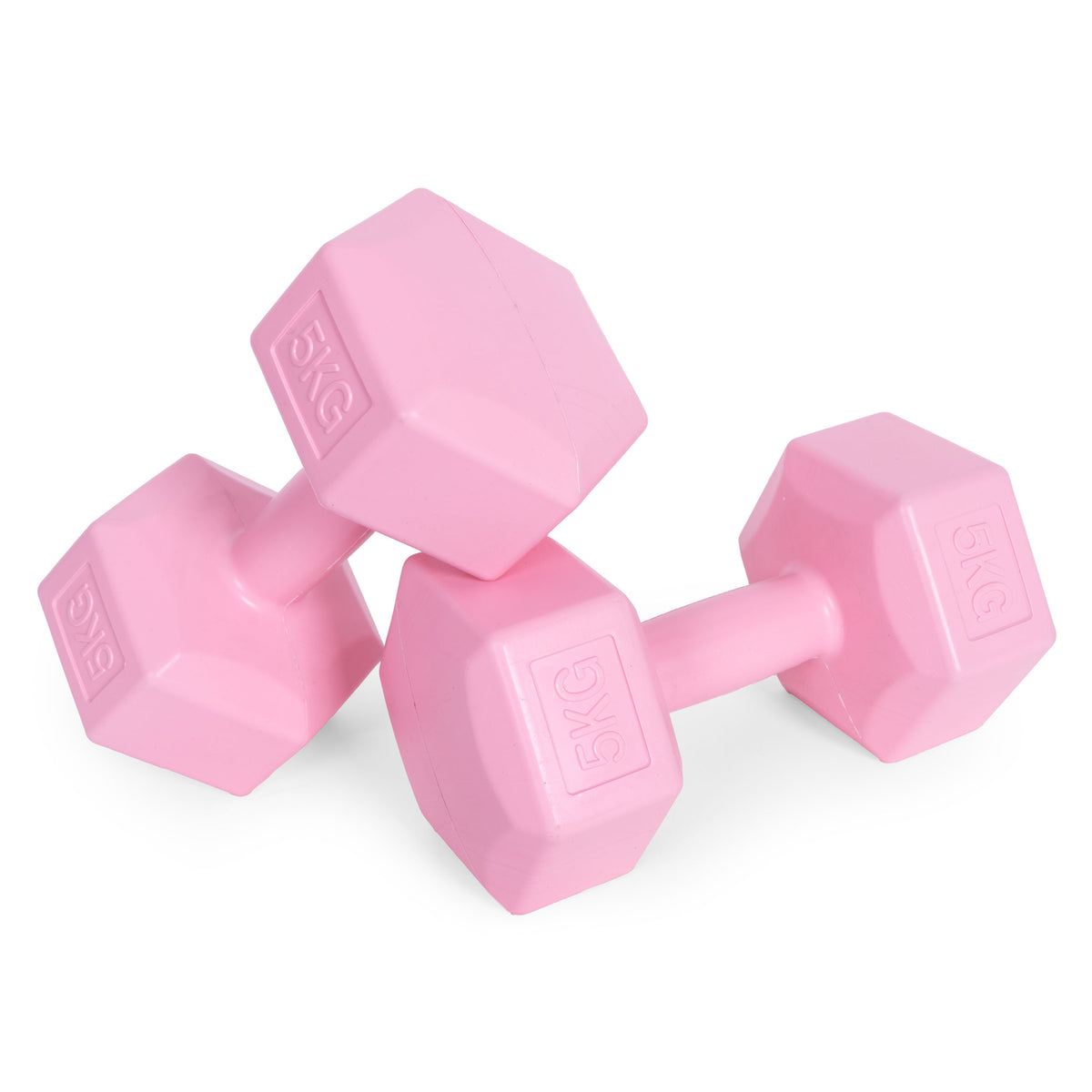 ModernHome hex dumbbellset 2 × 5 kg roze – set van twee dumbbells