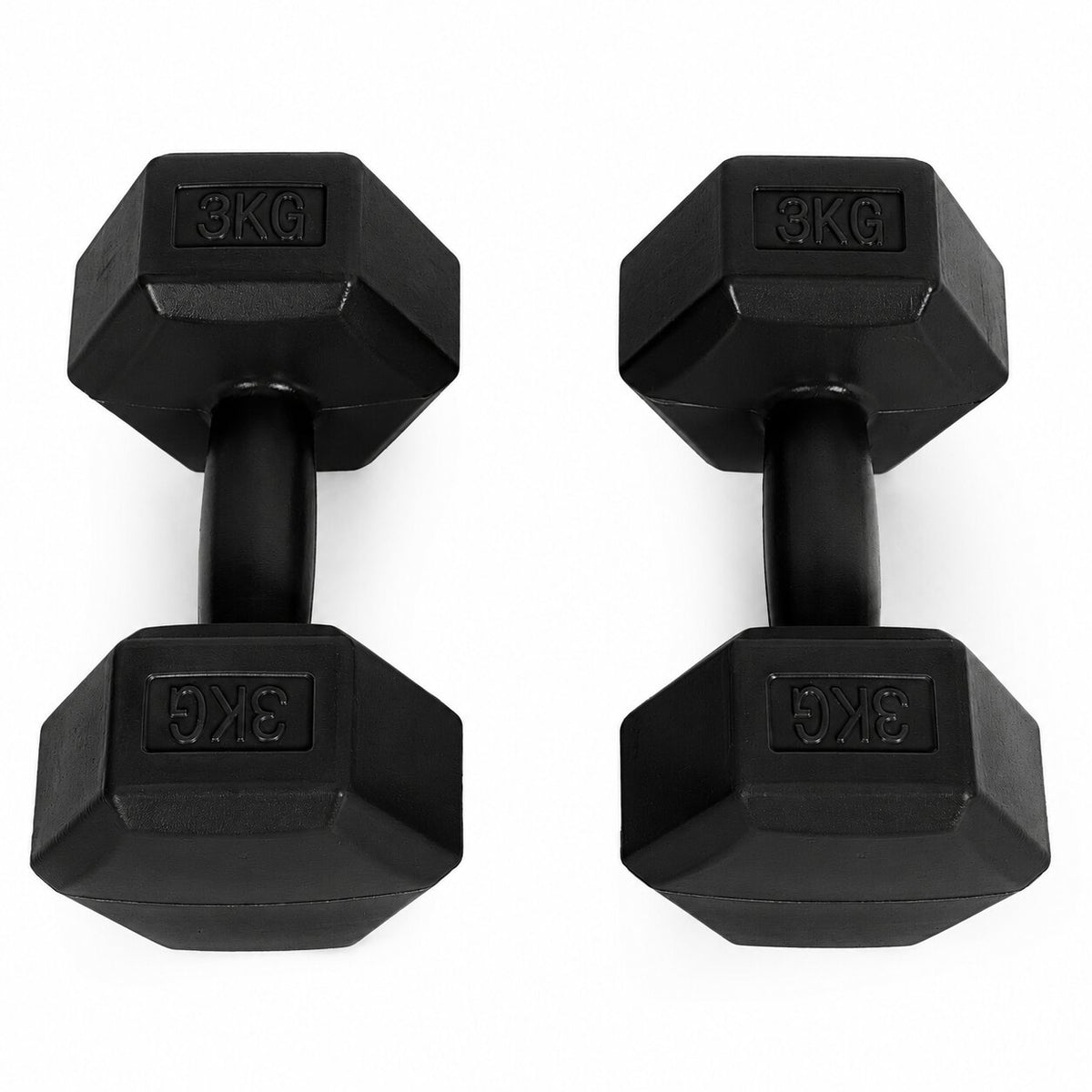 MovePro hex dumbbellset 2 × 3 kg zwart – twee dumbbells van bovenaf
