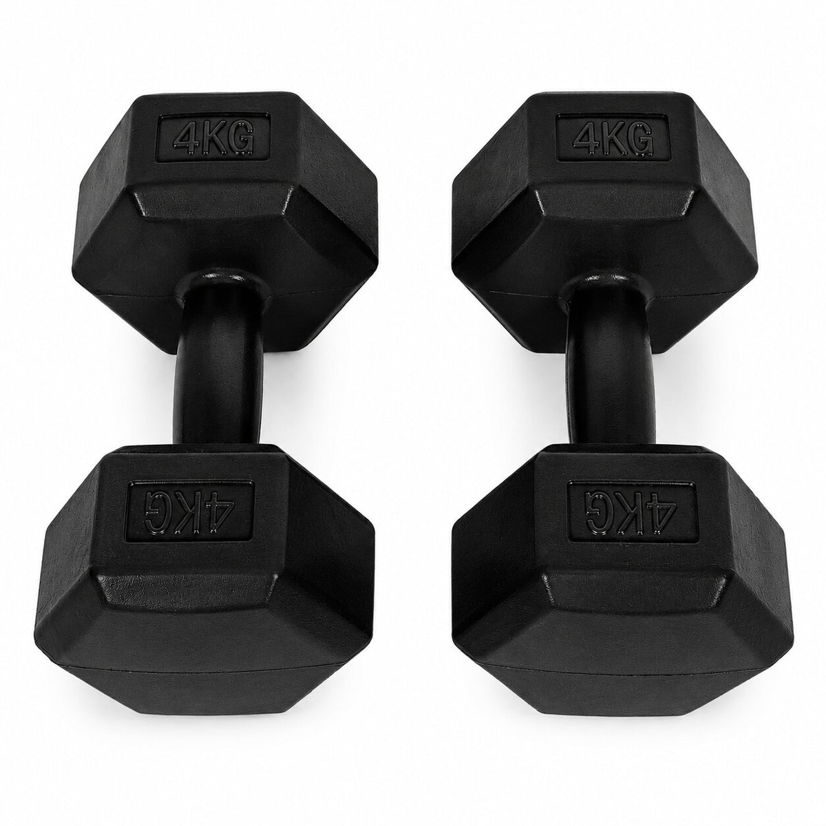 MovePro hex dumbbellset 2 × 4 kg zwart – twee dumbbells van bovenaf